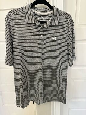 Cinch Polo Shirt Men’s M Black Striped Short Sleeve Stretch Performance Western